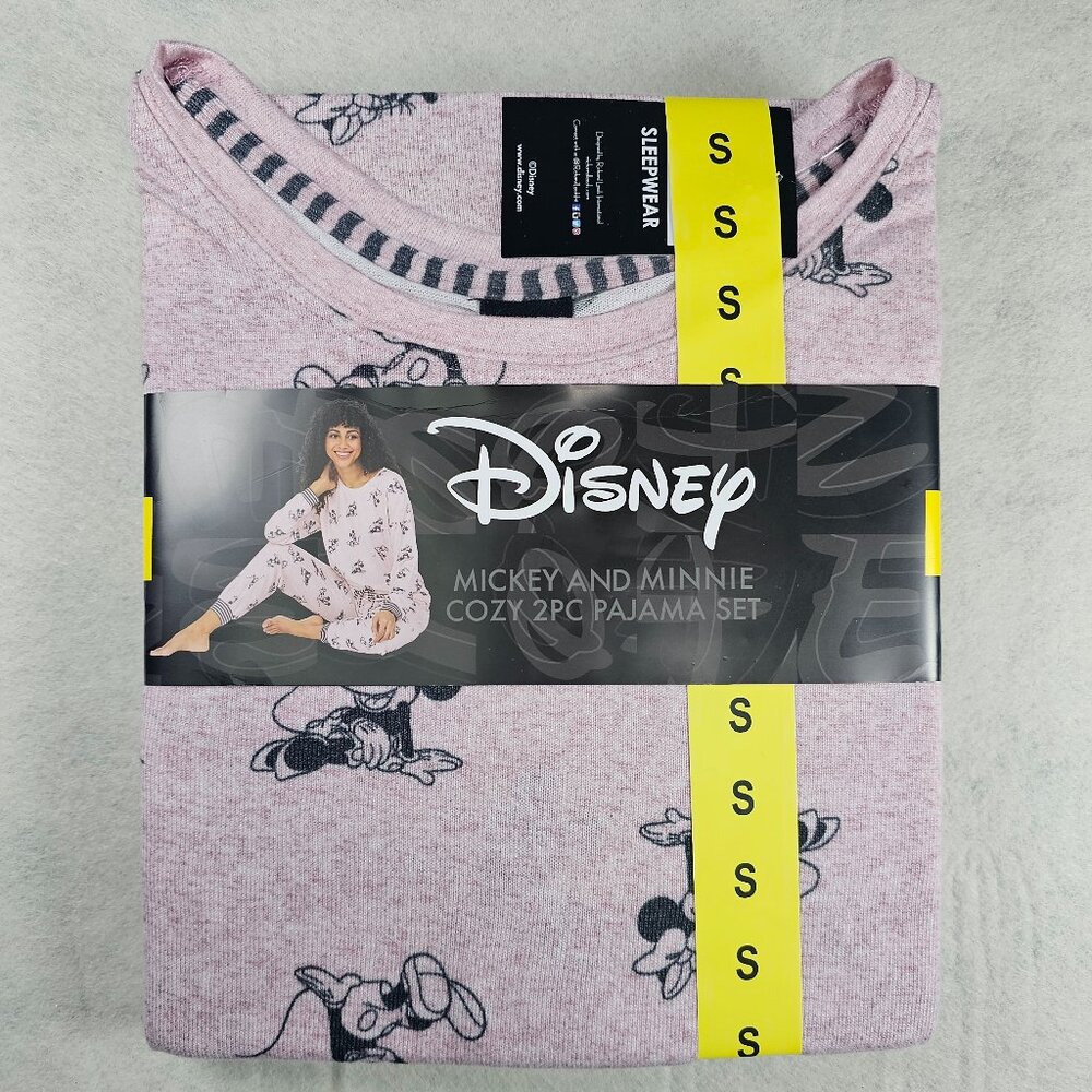 NEW Disney Mickey and Minnie Cozy 2-Piece Pajama Set Pink Size Small - Picture 2 of 3